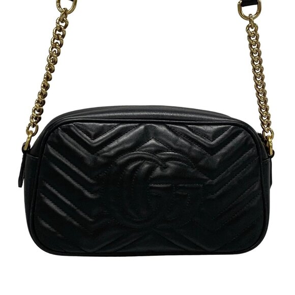 Auth GUCCI GG Marmont 447632 Black Leather - Shoulder Bag - Picture 2 of 16